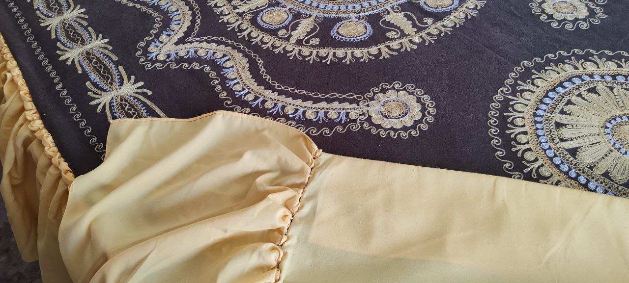 Vintage Embroidered Bedspread Set – 140x210 cm – Yellow & Brown with Pillows