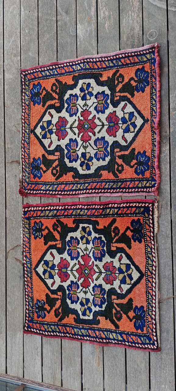 Pair of Vintage Tribal Mini Rugs – Handwoven 62x58cm