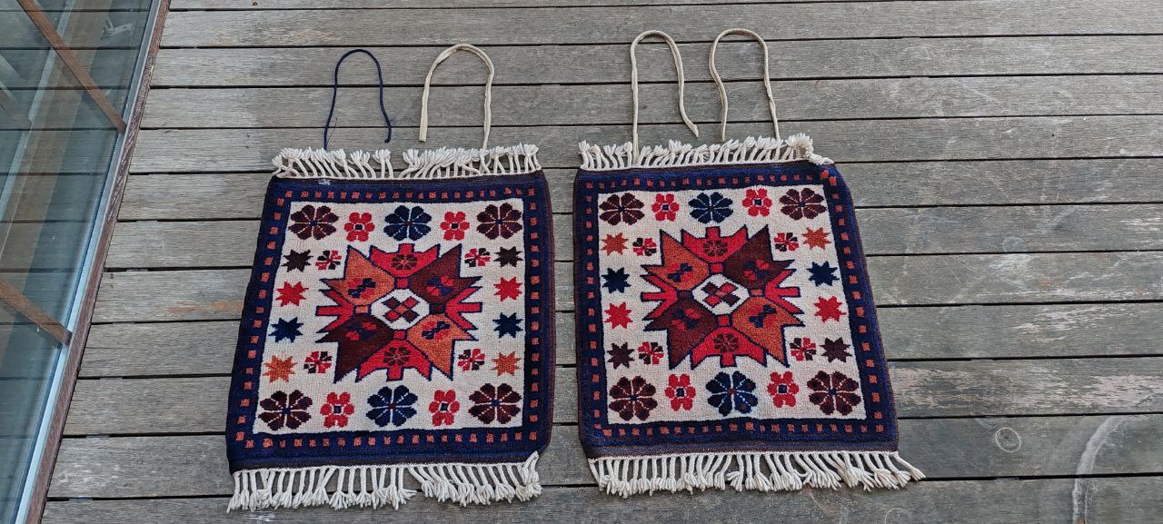 Pair of Vintage Yağcıbedir Saddlebag Panels – 50x49 cm – Handwoven Wool