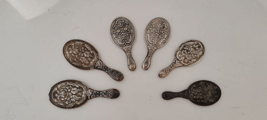 Set of 6 Vintage Silver Hand Mirrors – Floral Repoussé Design – Assorted Sizes