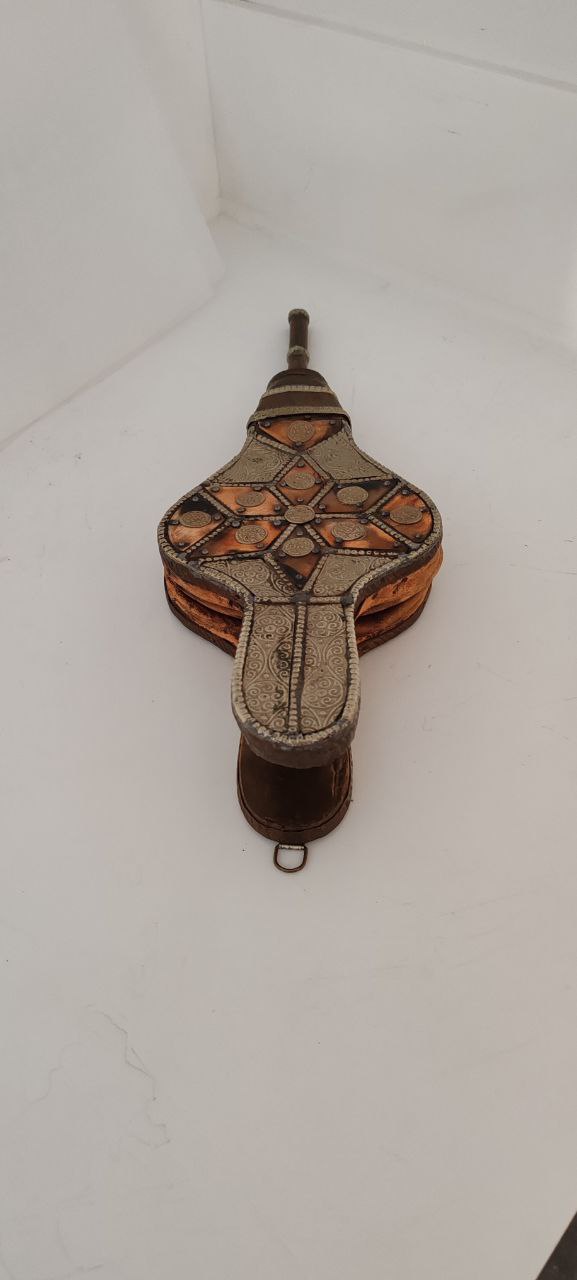 Antique Handcrafted Fireplace Bellows with Metal & Coin Embellishments – 43x16 cm