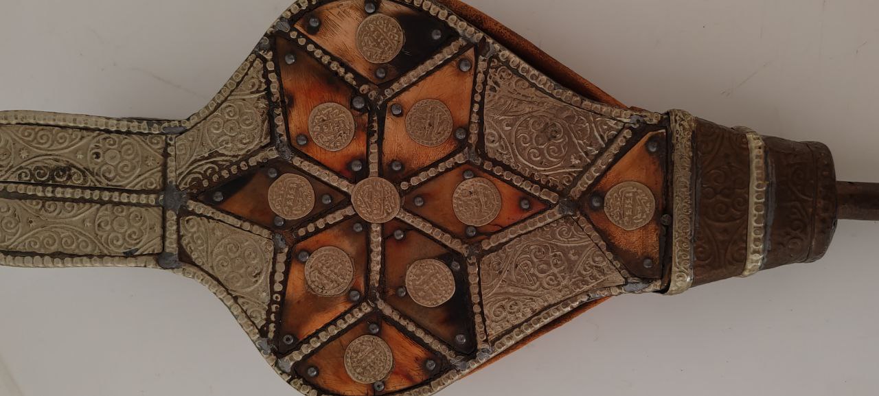 Antique Handcrafted Fireplace Bellows with Metal & Coin Embellishments – 43x16 cm