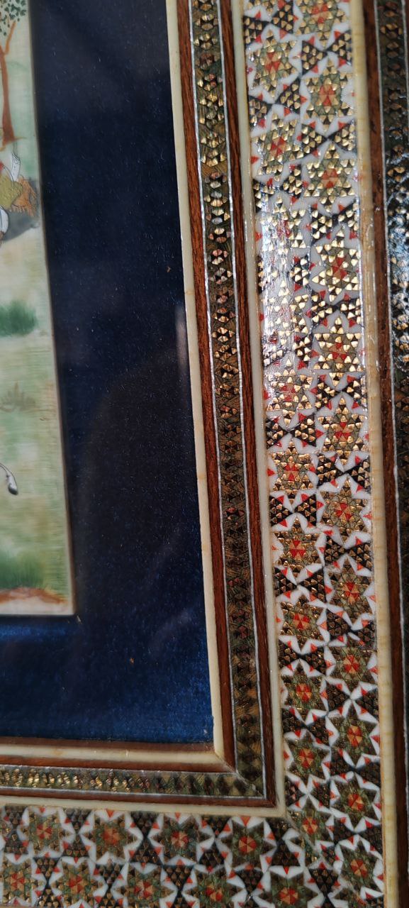 Persian Miniature Hunting Scene on Bone – Landscape Composition