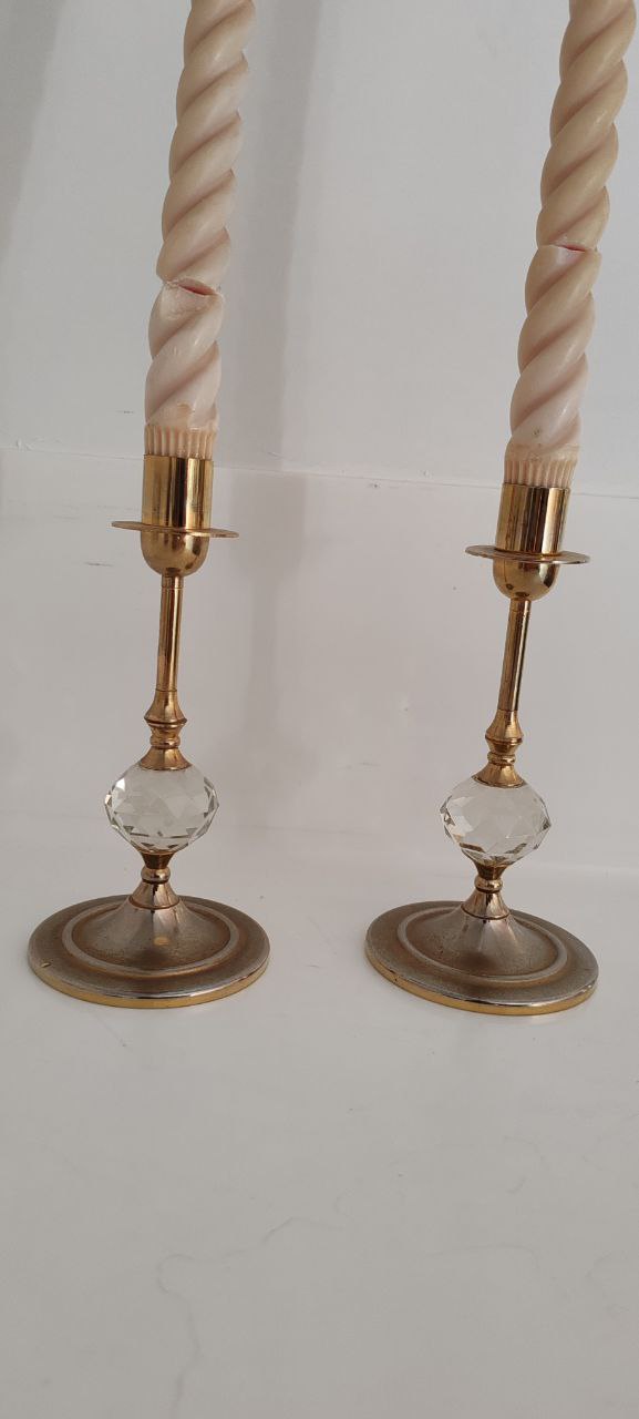 Vintage Silver-Plated Crystal Candle Holders – Elegant Pair – 17x9 cm