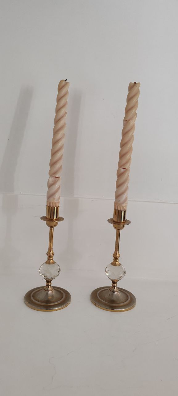 Vintage Silver-Plated Crystal Candle Holders – Elegant Pair – 17x9 cm