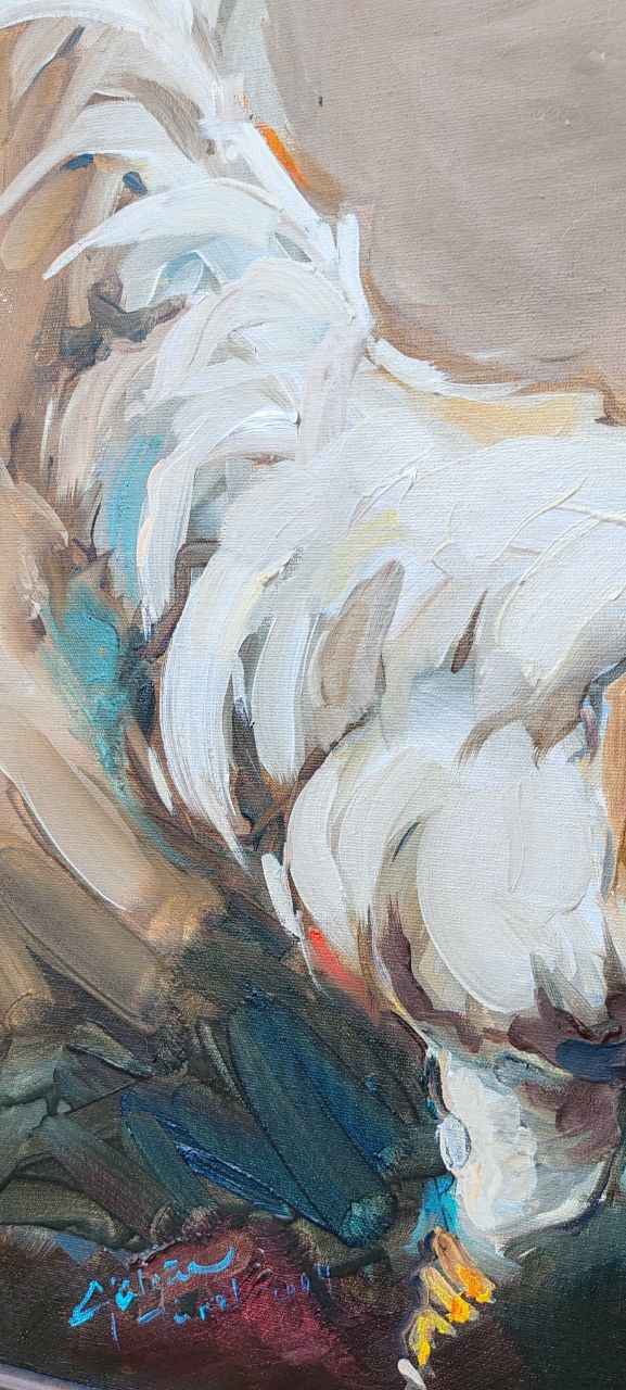 Original Oil Painting by Gülgün Türel – White Rooster – 41x49 cm