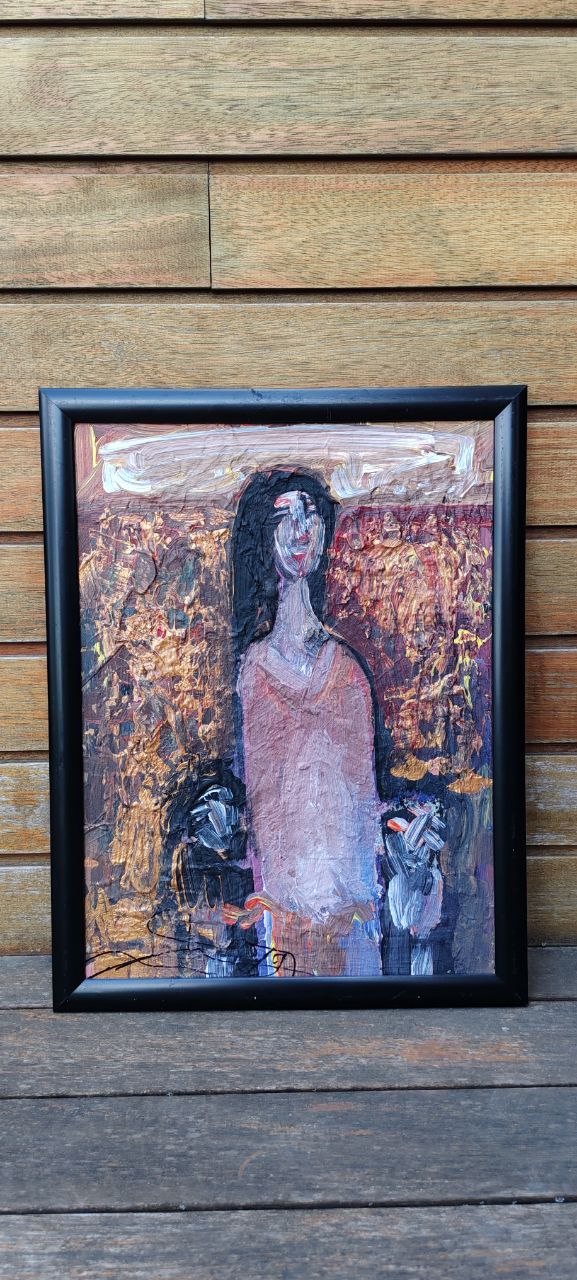 Expressionist Female Figure Painting by Fikret Öztürk – Framed Original