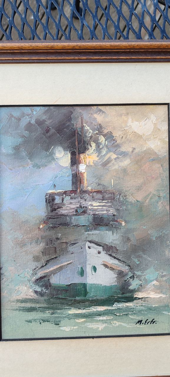 Steamship Painting by M. Ertürk – Oil on Canvas