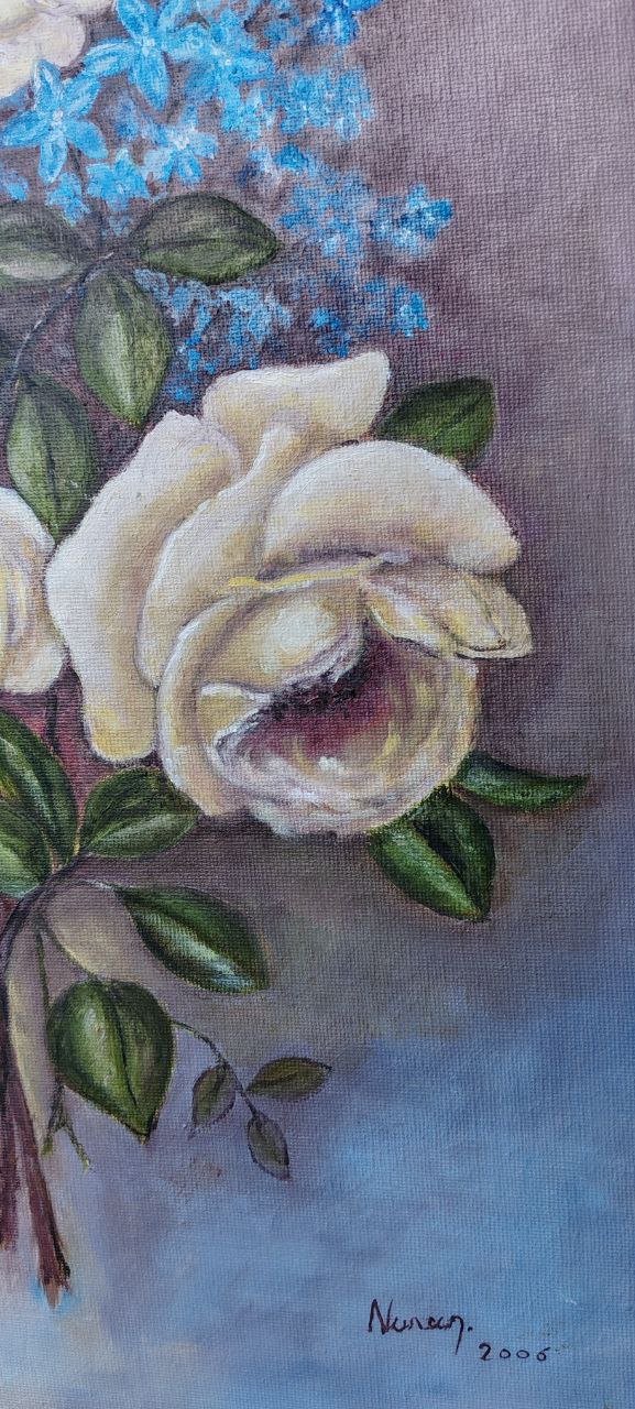 Floral Still Life by Nuran Gürol – Original Oil on Canvas, Signed & Framed