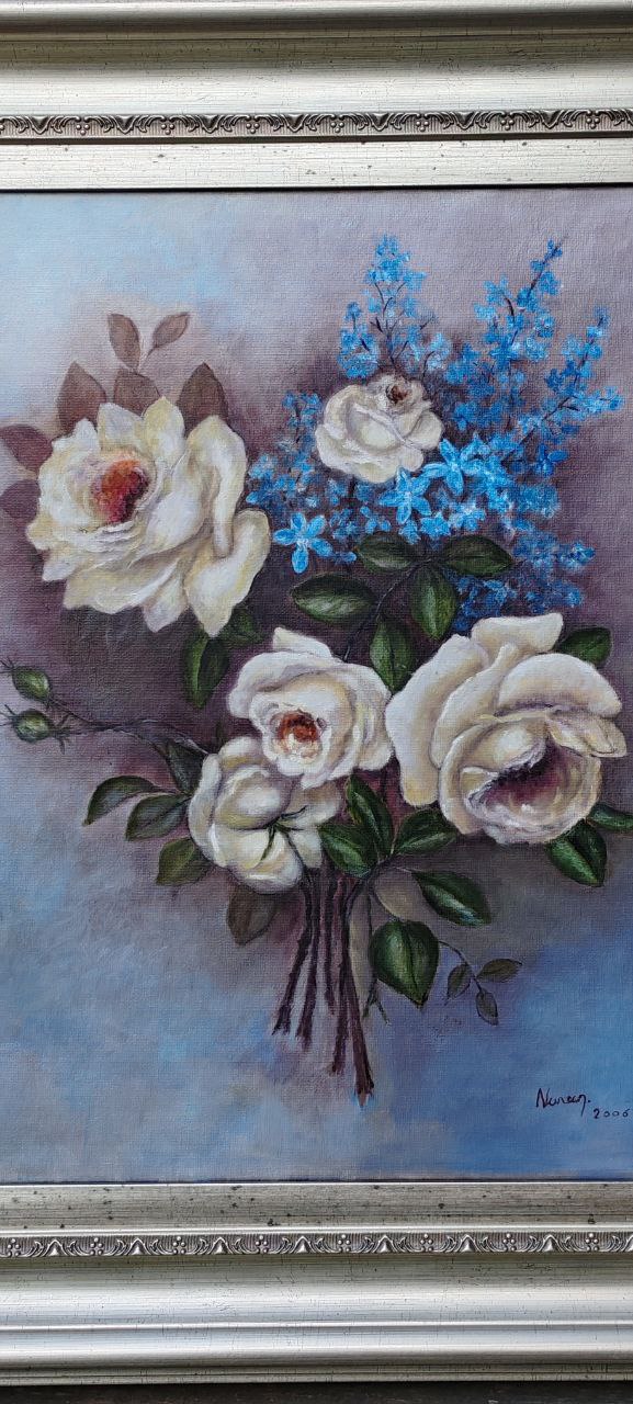 Floral Still Life by Nuran Gürol – Original Oil on Canvas, Signed & Framed