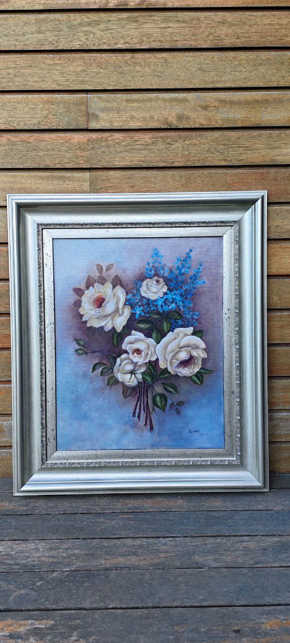 Floral Still Life by Nuran Gürol – Original Oil on Canvas, Signed & Framed