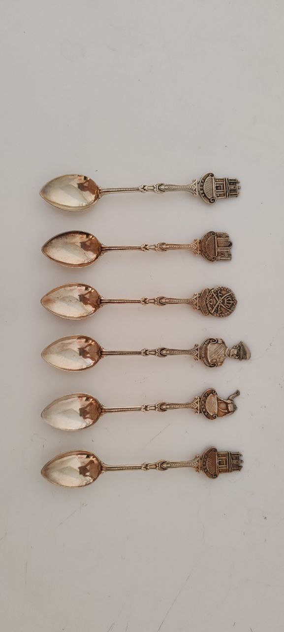 Set of 6 Vintage Jordanian Souvenir Spoons – King Hussein, Petra, Jerash & More