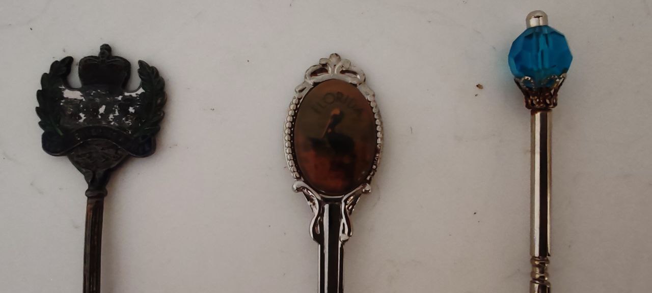 Lot of 6 Vintage Collectible Souvenir Spoons – Mixed Designs – Enamel & Metal