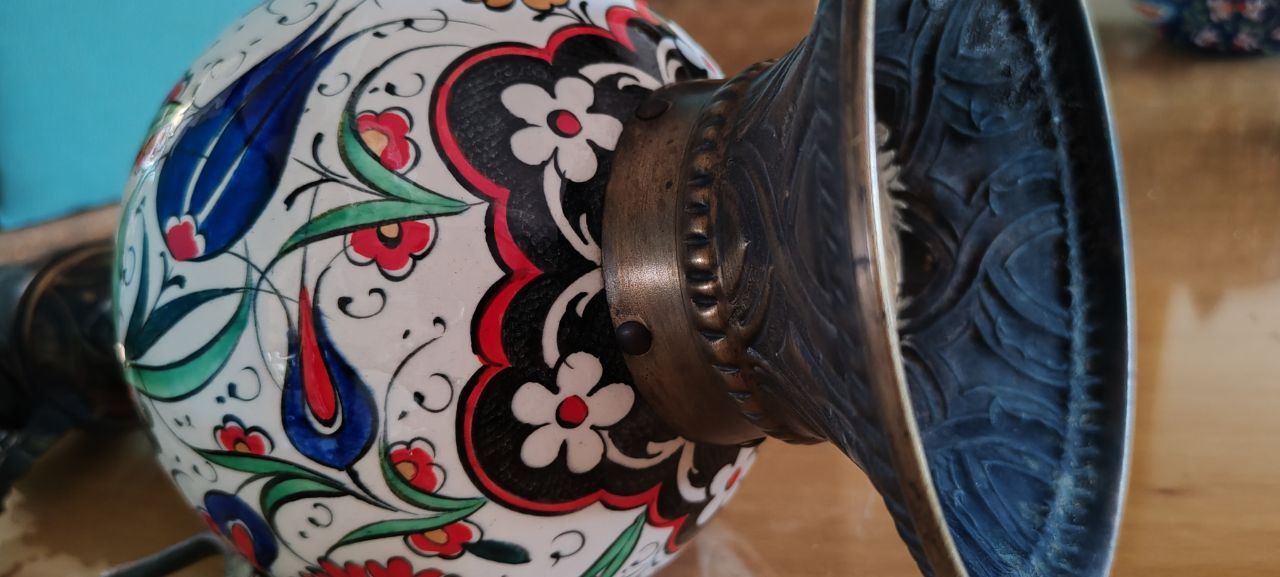 Iznik Ceramic Tombak Ewer – Hand-Painted Floral Tulip Design – 38x20 cm