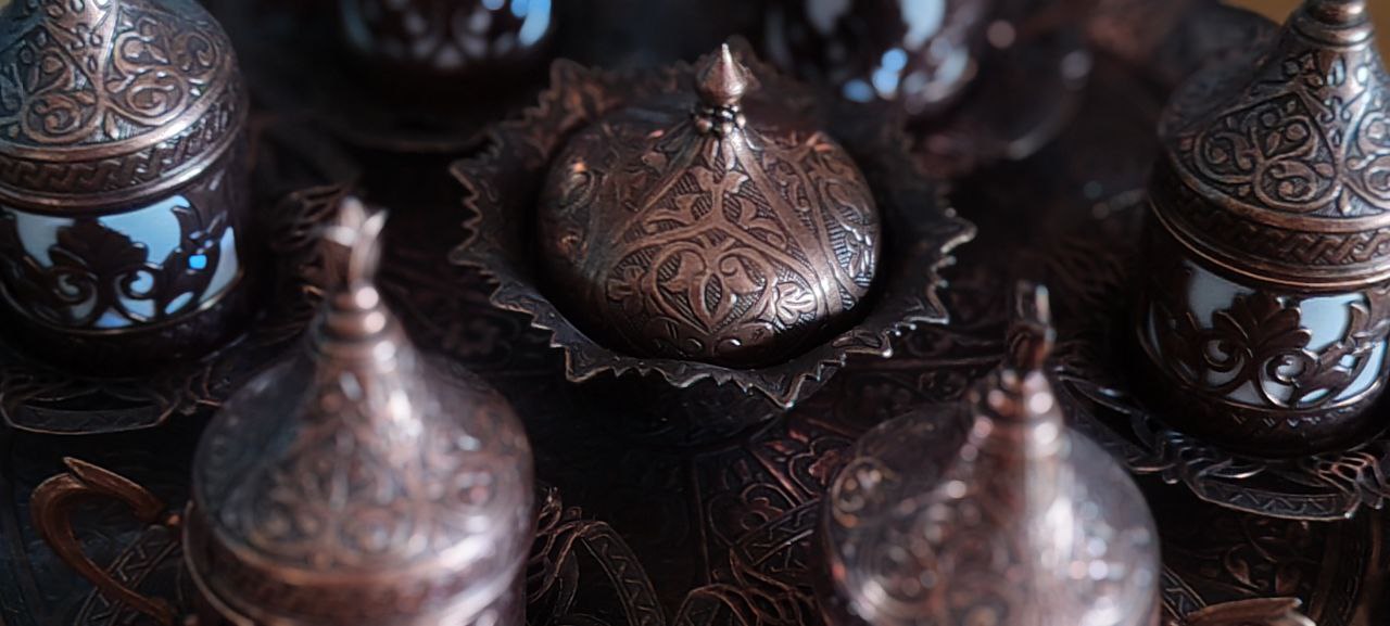 Turkish Copper Coffee Set with 6 Cups and Lokumluk – Made in Turkey