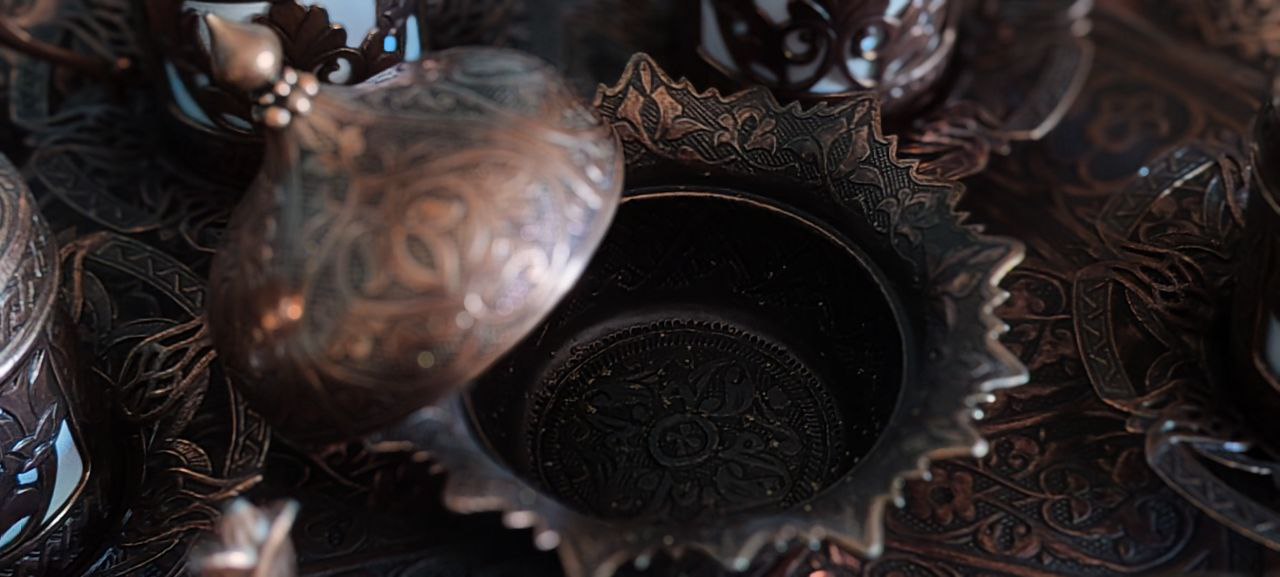 Turkish Copper Coffee Set with 6 Cups and Lokumluk – Made in Turkey