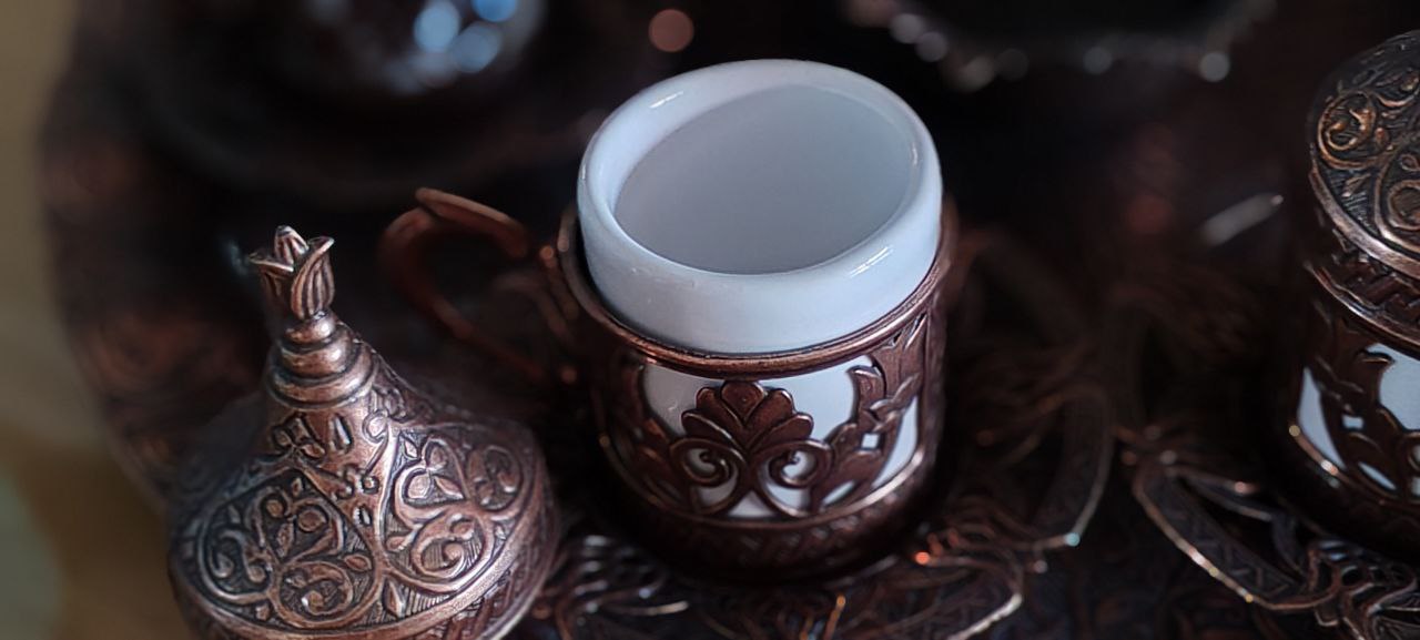 Turkish Copper Coffee Set with 6 Cups and Lokumluk – Made in Turkey