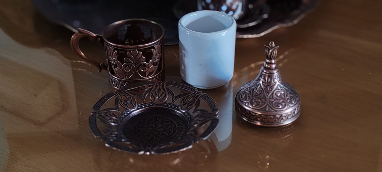 Turkish Copper Coffee Set with 6 Cups and Lokumluk – Made in Turkey
