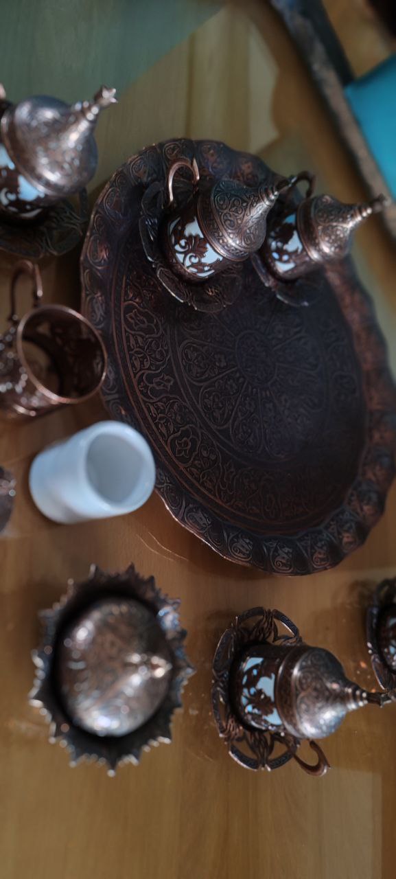 Turkish Copper Coffee Set with 6 Cups and Lokumluk – Made in Turkey