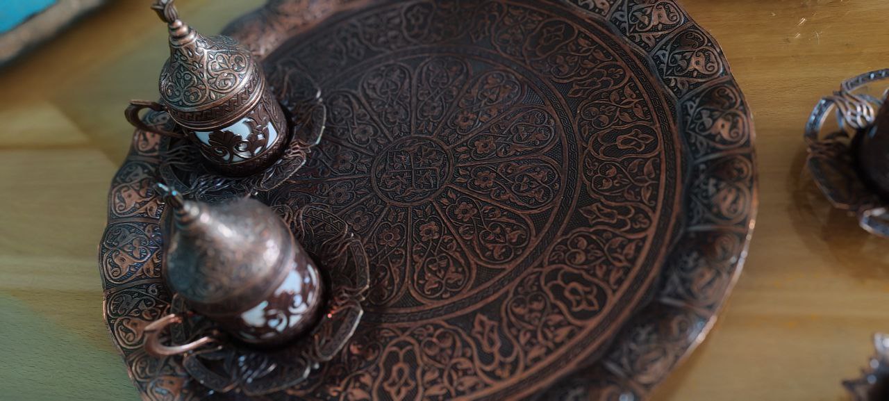 Turkish Copper Coffee Set with 6 Cups and Lokumluk – Made in Turkey