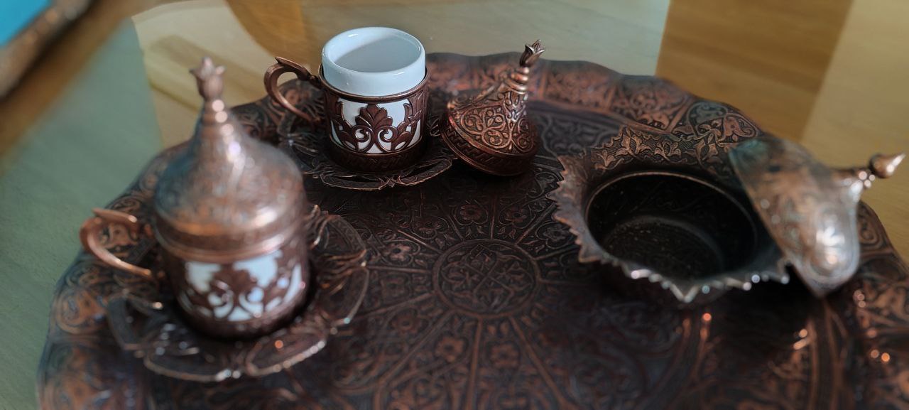 Turkish Copper Coffee Set with 6 Cups and Lokumluk – Made in Turkey