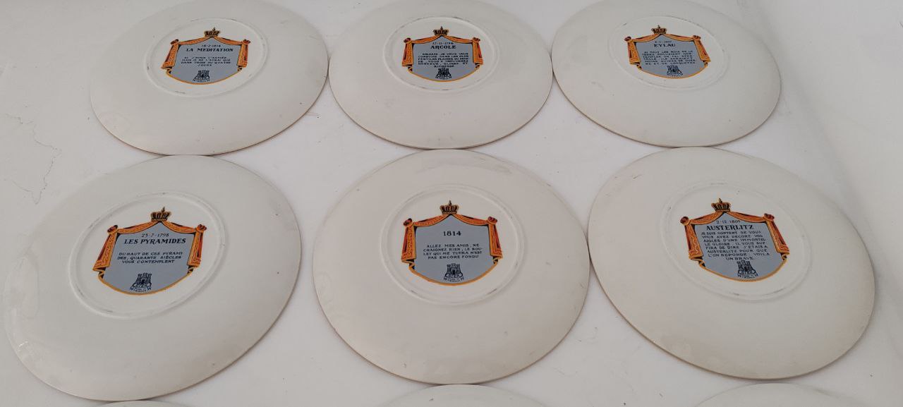 Set of 9 Collector Plates – Napoleon Military Victories – Gien France Porcelain – Gold Rim – 19 cm