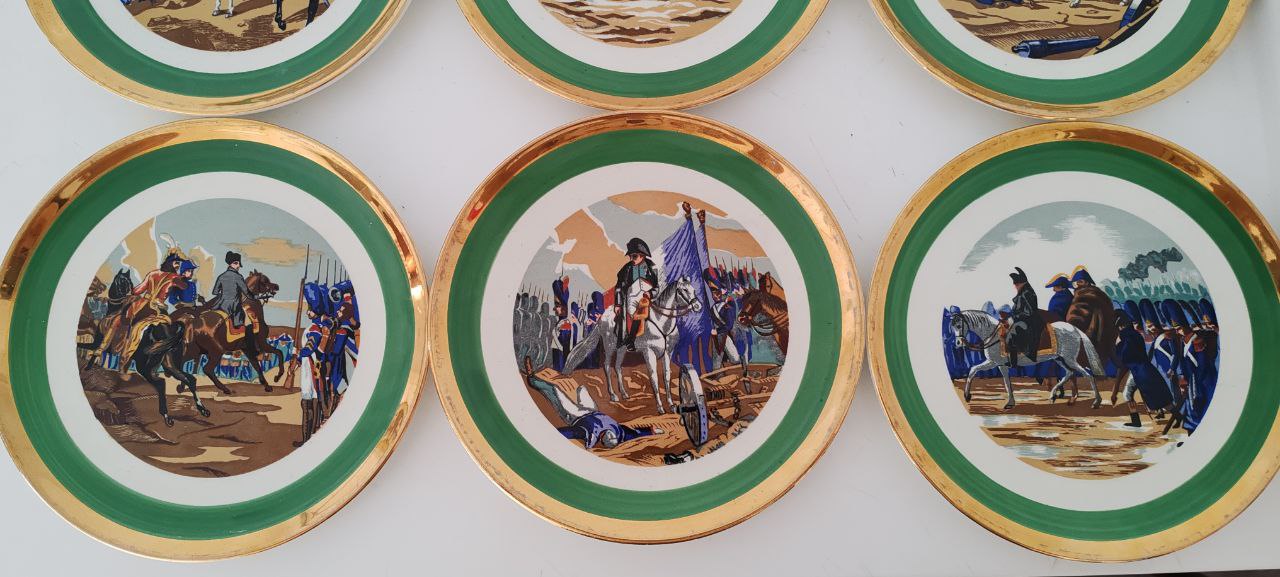 Set of 9 Collector Plates – Napoleon Military Victories – Gien France Porcelain – Gold Rim – 19 cm