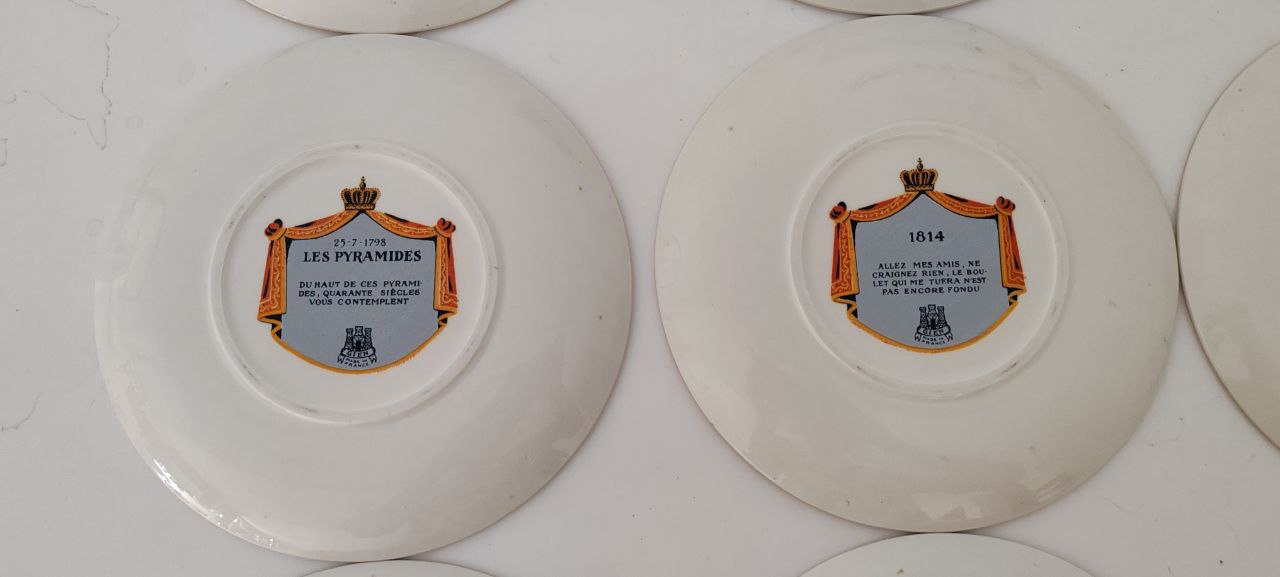 Set of 9 Collector Plates – Napoleon Military Victories – Gien France Porcelain – Gold Rim – 19 cm