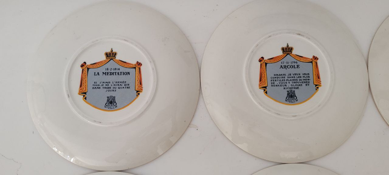 Set of 9 Collector Plates – Napoleon Military Victories – Gien France Porcelain – Gold Rim – 19 cm