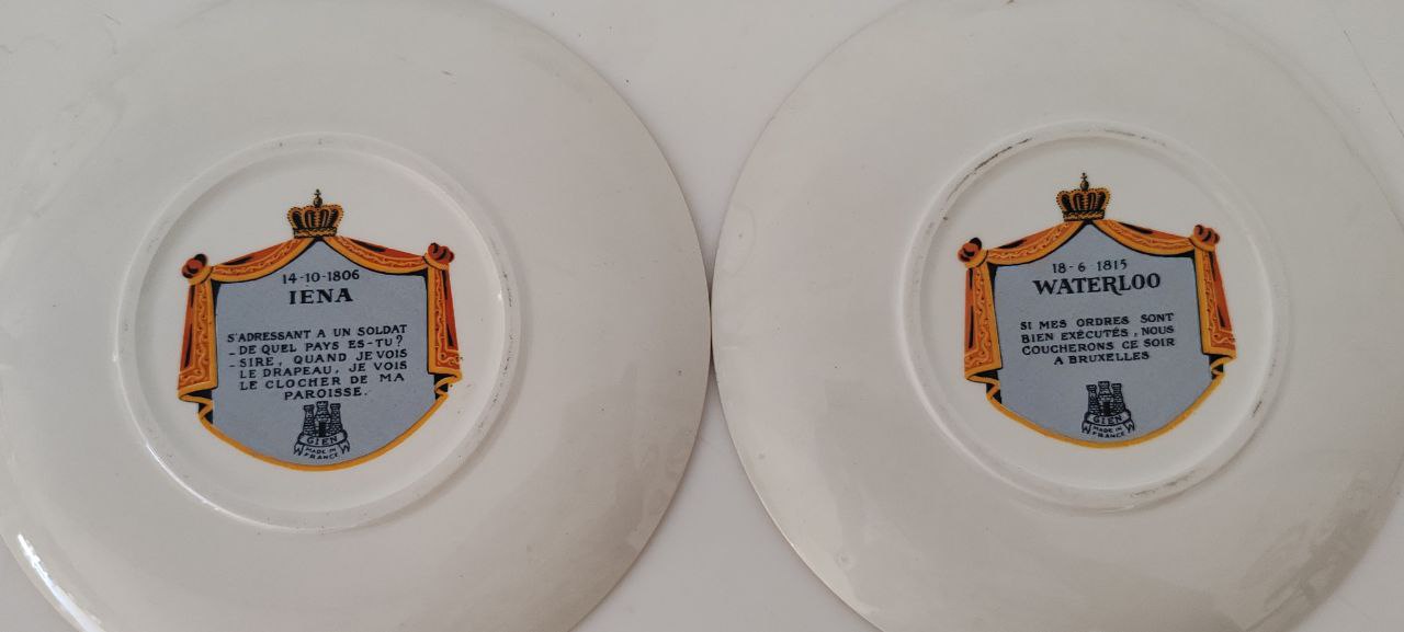 Set of 9 Collector Plates – Napoleon Military Victories – Gien France Porcelain – Gold Rim – 19 cm