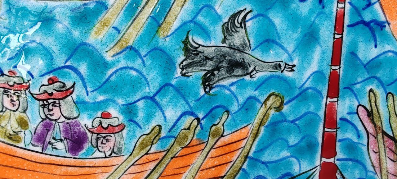 Signed Iznik Ceramic Panel by İbrahim Erdeğer – Ottoman Boat Scene