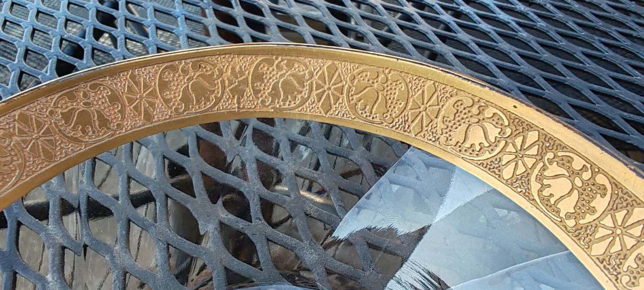 Vintage Czech Crystal Bowl with Gold Enamel Rim – Attributed to Moser – Faceted Handles – 1920s–30s