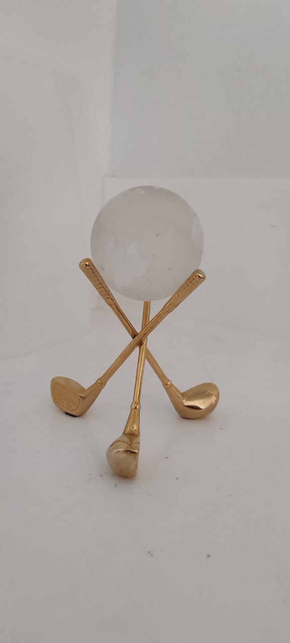 Crystal Globe on Brass Golf Club Stand – Vintage Desk Ornament