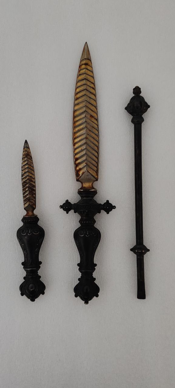 Antique Letter Opener & Wax Seal Handle Set – Ornate Brass & Bronze – Desk Décor