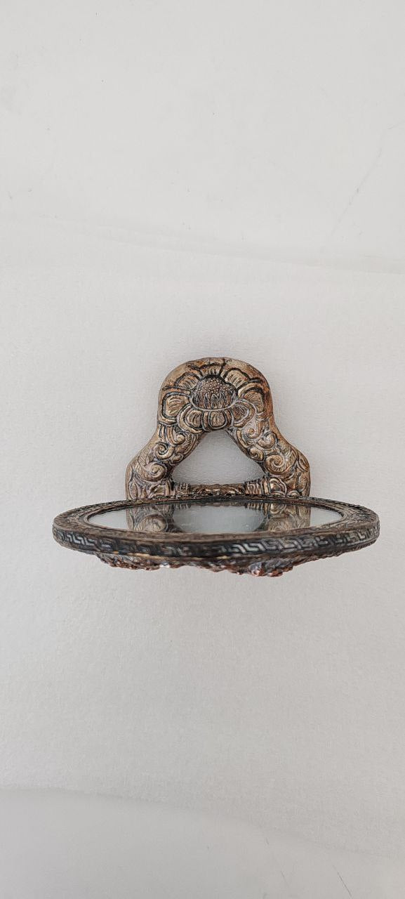 Vintage Oriental Style Bronze Vanity Mirror with Dragon Motif – 18x11 cm