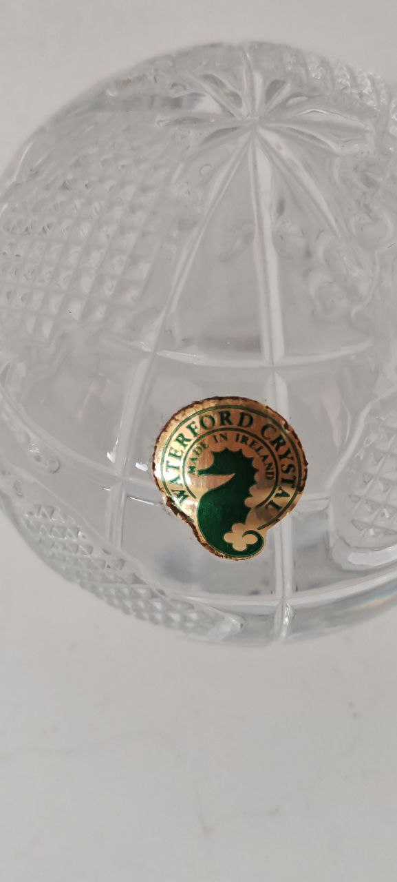 Waterford Crystal Sphere Paperweight – 8 cm Round – Hand-Cut Lead Crystal – Signed – Elegant Desk Décor
