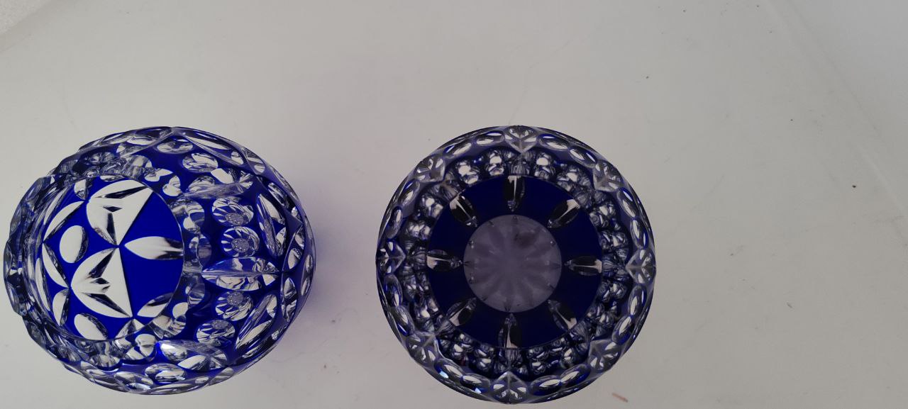 Pair of Deep Blue Cut Crystal Vases – Hand-Cut Bohemian Style