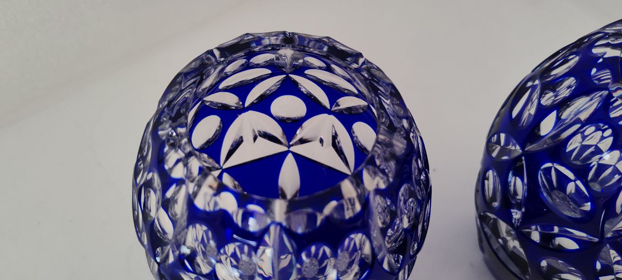 Pair of Deep Blue Cut Crystal Vases – Hand-Cut Bohemian Style