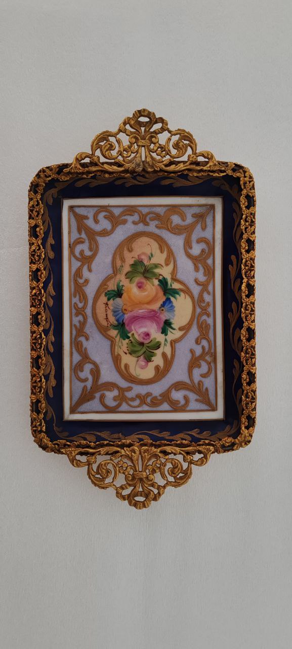 Antique Limoges France Hand Painted Porcelain Tray with Gilded Bronze Handles
