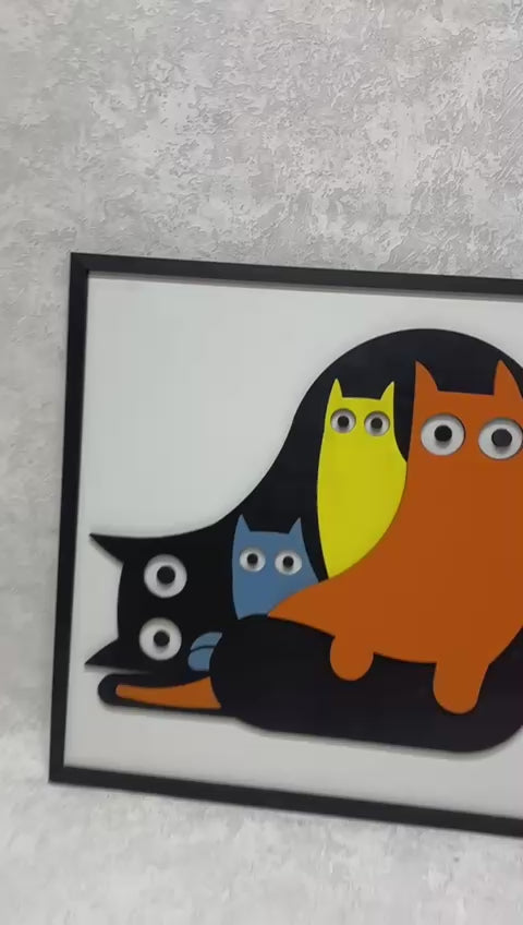 Abstract Colorful Cats / Wooden Tiered Table