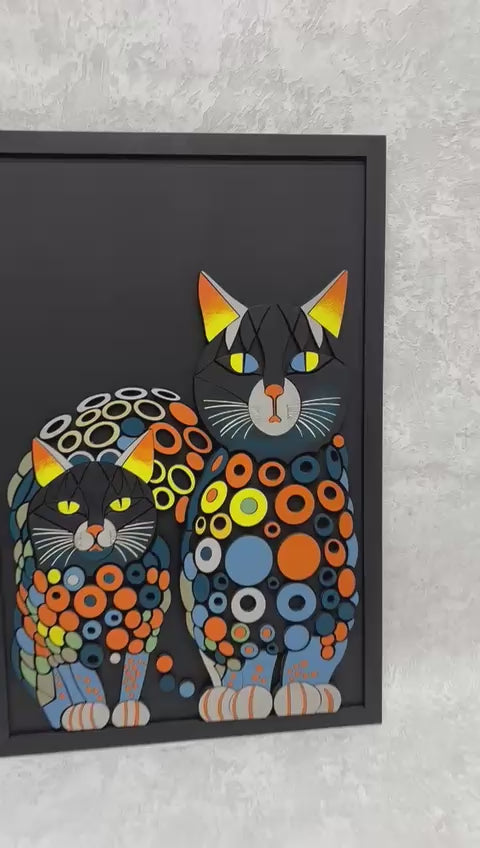Colorful Cats / Wooden Tiered Table